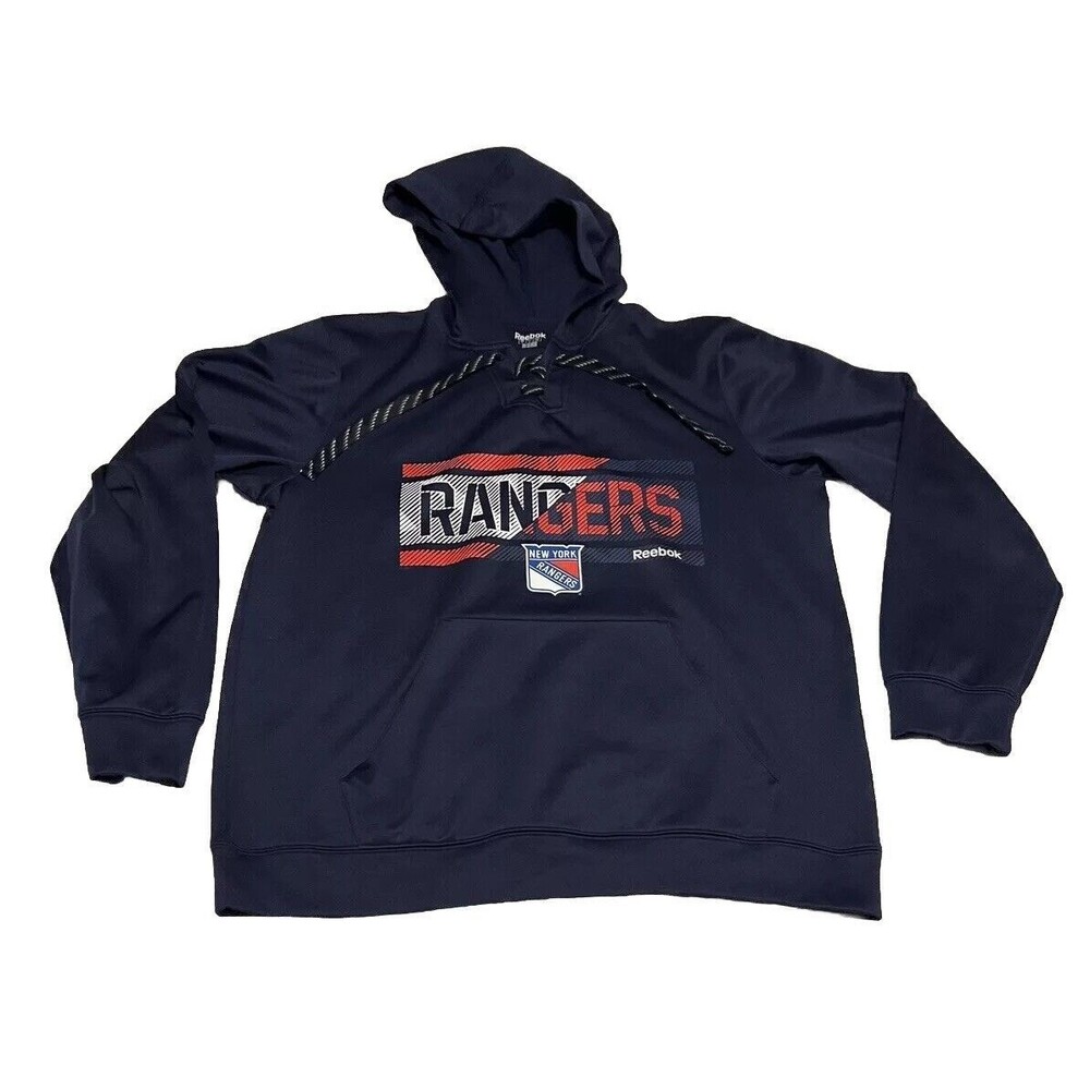 New York Rangers Mens Large NHL Hockey Reebok Hoodie Lace Up Relaxed Fit